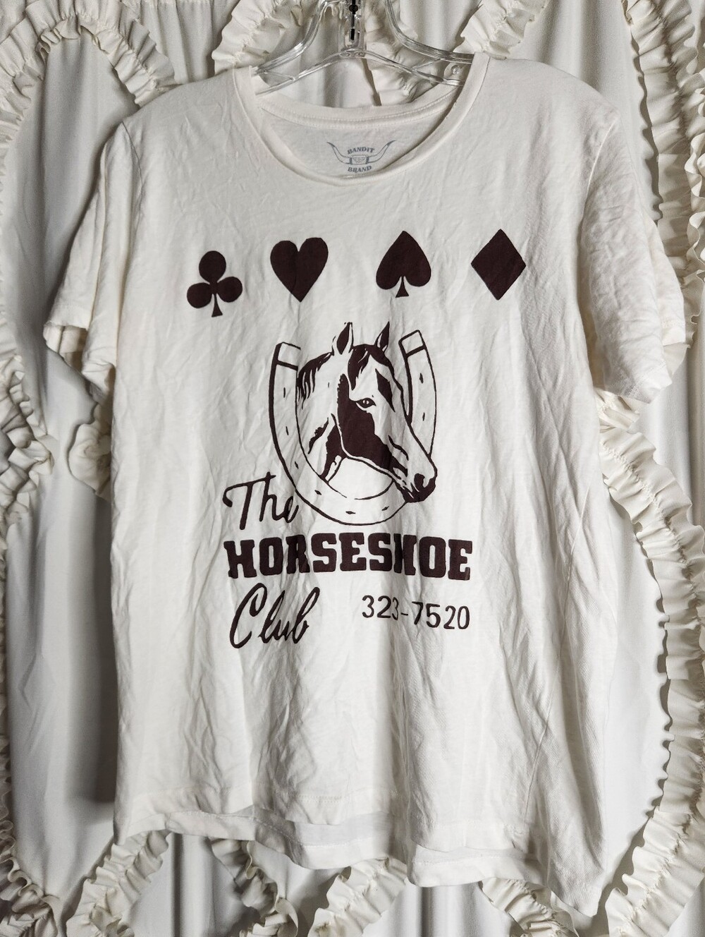 Bandit Brand Western Horseshoe Club White Tee Sz Large